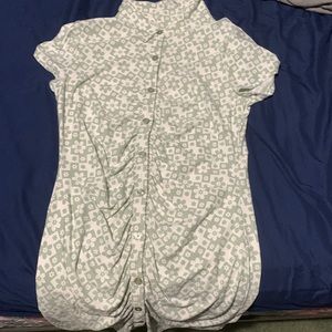 Green checkered flower print knee high dress